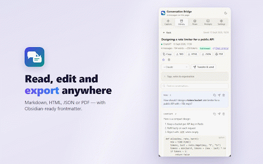 AI Conversation Bridge :: Save, search, export and organise your AI chat conversations locally, and hand a chat off from one assistant to another.