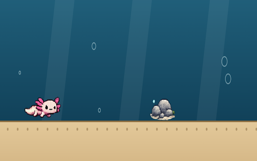 Axolotl Swim :: Nueva Pestaña con un endless runner acuático: nada con tu ajolote, esquiva rocas y corales, y escapa de la tilapia.