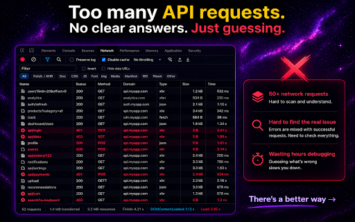 API Error Debugger :: Fix API errors fast. See why requests fail and solve 401, 403 issues instantly.