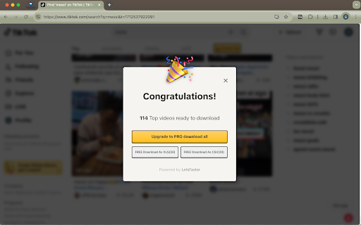 TikTok Top Extractor :: Extract tiktok top videos data from TikTok's top search result page to a XLS/CSV file