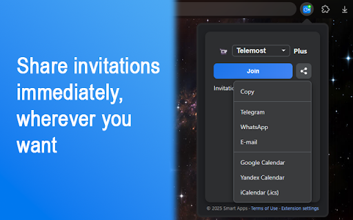 Telemost Plus | Quick Links :: Quickly create links for video meetings. One extension for all services!