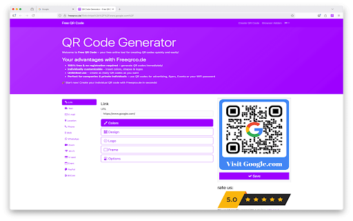 QR Code Generator Free :: Generates a QR code for the current URL. Once the QR code is created, you can customize it to your liking.