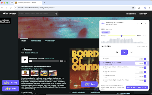 ohr Tracer X Bandcamp :: Save Bandcamp tracks to playlists, browse filterable history, build artist crate, BPM detection, audio wave & more digging tools.
