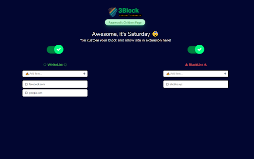 3Block | Capstone project :: FPT Can Tho - IAP491 - Capstone Project. Blocking malicious URL. Children Protection: prevent access 18+ content on web browser