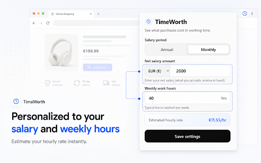 TimeWorth :: See Amazon prices in terms of your working time.