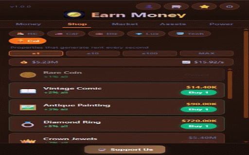 Earn Money :: Click to earn, build an empire with real estate, vehicles, businesses. Collect unique items and support the developer.