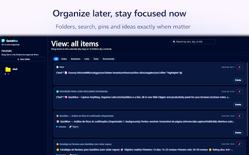 QuickBox – Fast Productivity Panel :: QuickBox lets you quickly save web content (text, links, and screenshots) into one organized panel.