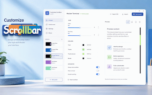 Customize Scrollbar - Custom Scrollbar :: Customize scrollbar color, width, and style on any website. Fast, easy Chrome extension for custom scrollbars.