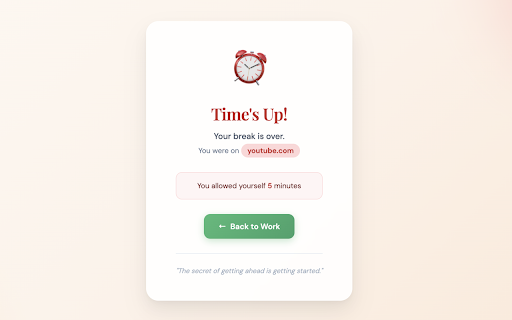 Lock-In Mode :: Interrupts distracting sites with motivational quotes
