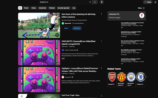 Hide Football Scores :: Hides football game scores and thumbnails from YouTube.