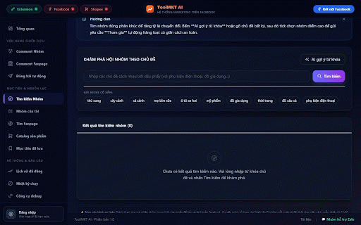 ToolMKT AI — Tìm khách hàng trên Facebook :: Trợ lý AI giúp tìm và phân tích bài đăng, nhóm Facebook có khách hàng tiềm năng; gợi ý nội dung tương tác phù hợp.