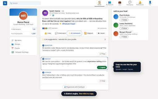 LinkedIn AI Comments :: Genera commenti engaging per LinkedIn con Claude AI