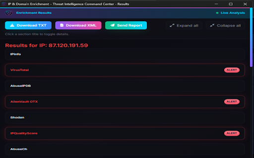 IP & Domain Enrichment - Threat Intelligence Command Center :: Right-click IPv4/IPv6 addresses and domains to enrich them with live threat intelligence.