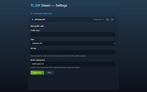 Steam TL;DR :: AI summaries of a game's recent Steam reviews, right on its store page. Start free with a Gemini key.