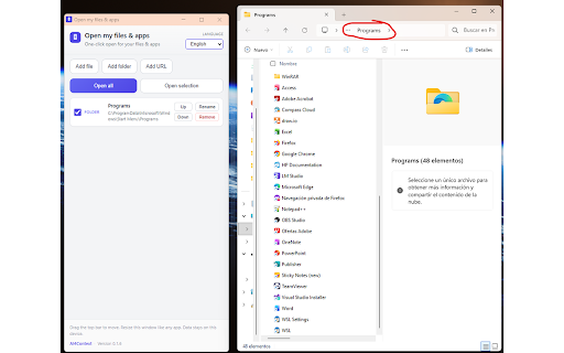 Open my files & apps :: Open files, folders & URLs from one panel. Optional Windows helper for native pickers; list stays local.
