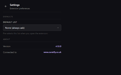 Curatify :: Save the current tab as a bookmark directly to your Curatify lists.