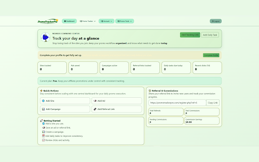 PromoTrackerPro Quick Add :: Quickly add the current page to PromoTrackerPro.com as a site, ad landing page, referral link, or daily task.