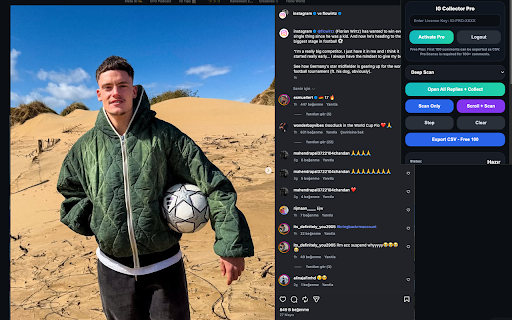 IG Comment Reply Collector Pro MVP :: Collect Instagram comments and replies. Free users can export 100 comments; Pro unlocks unlimited CSV export.
