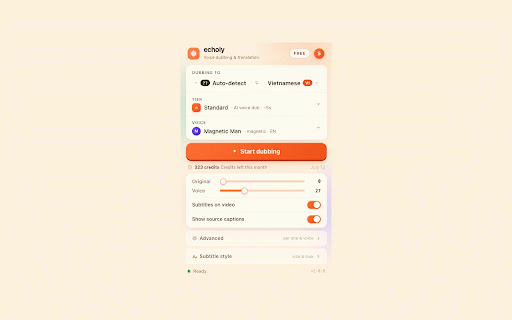 Echoly — AI voice dubbing & translation for video :: Voice-to-voice AI dubbing and live translation for videos on YouTube, courses, and more. Hear any page in your language.