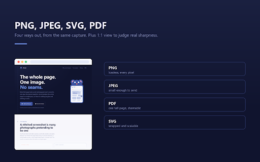 Uncut: Full Page & Responsive Screenshots :: Full page screenshot in one pass, no seams. Capture any screen width, edit it, and export PNG, JPEG, PDF or SVG.