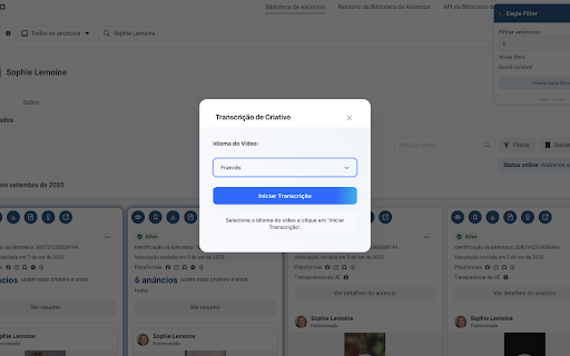 Eagle Vizzion - Adspy da Biblioteca de Anúncios :: Uma extensão para monitorar e descobrir anúncios.