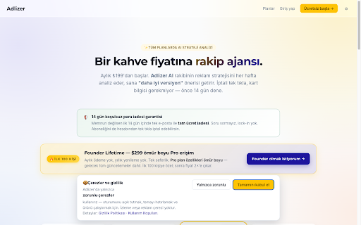 Adlizer — Rakip Reklam İstihbaratı :: Rakip sitesindeyken ikona tıkla: markanın yayında kaç reklamı olduğunu gör, takibe al, sayı değişince haber al.