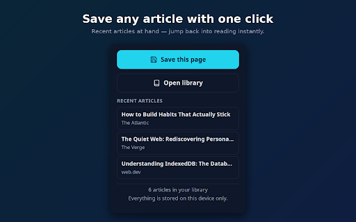 Lectern — Read It Later, Offline & Private :: Save articles for later with one click. Clean reader view, tags, search and Markdown export. 100% local: no account, no cloud.