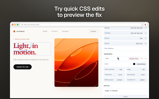 Design QA Inspector :: Design QA: inspect elements, annotate issues, apply CSS edits, match design tokens, and export PNG, HTML, or Jira tickets locally.