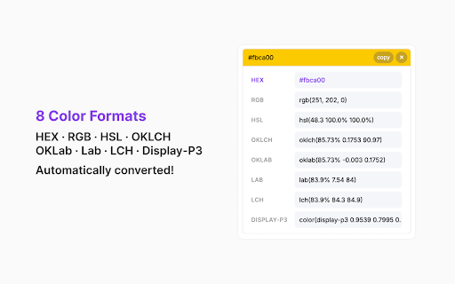 Pixie - Color Picker :: Pick any color from a webpage, copy it in modern CSS formats, and save it to your history.