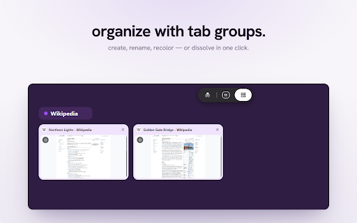 Tab Switcher (iOS Style) :: iOS-style tab manager: see every tab as a grid of live previews, then search, group, pin, and clear duplicates.