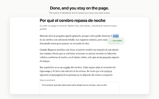 MindDory: Vocabulary Builder & Grammar Checker :: Select a word on any page to see the translation and save it as a card. Select a sentence you wrote and it checks your grammar.
