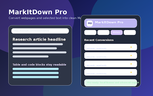MarkItDown Pro - Web to Markdown :: Convert webpages and selected text into clean Markdown for notes, research, coding, and documentation.