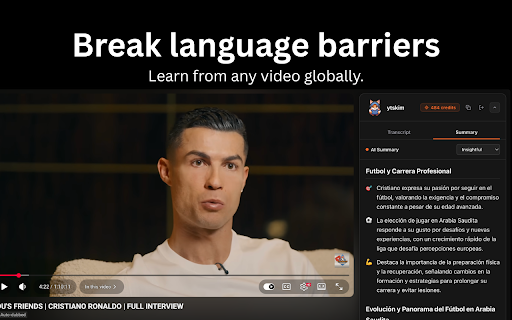 ytskim - YouTube Video Summarizer :: Get AI-powered insights, key takeaways, and summaries directly on YouTube video pages using ytskim.