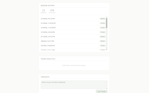Meditation Timer :: Meditation timer with thought journaling, AI theme extraction, and analytics