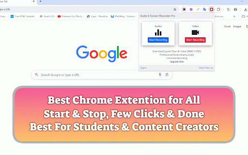 Audio & Screen Recorder Pro :: Capture Crystal-Clear 4k Video (3840 X 2160) and Professional Studio Quality Audio for Tutorials, Presentations, & Video Editing.