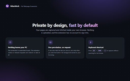 Full Webpage Screenshot - WiserWork :: Capture an entire scrolling web page as one PNG or JPG. Fast, watermark-free, and everything stays in your browser.