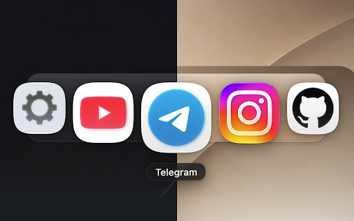 Dock Bookmarks :: A macOS Dock-style bookmark bar that slides in from the screen edge on hover, with Liquid Glass and Dock magnification.