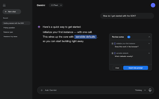 Quibble :: Review AI chat answers like a GitHub PR: select text, comment, and inject quoted fragments back into the prompt.