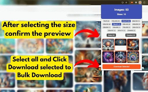 Bulk Image Downloader :: Count, preview, and bulk‑download images grouped by size.