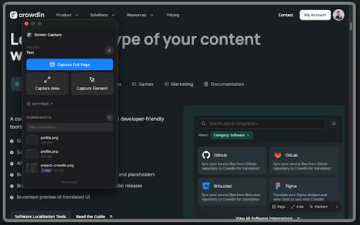 Crowdin Screen Capture :: Capture screenshots from web apps and upload them to your Crowdin project