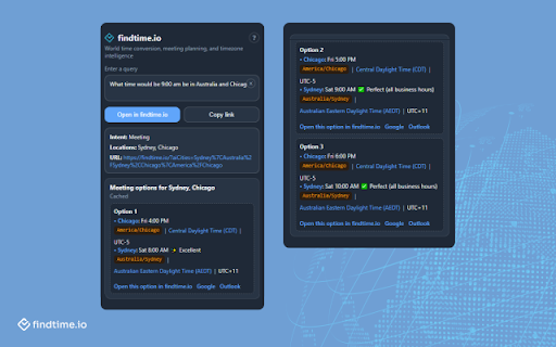 findtime.io - AI Time Intelligence :: AI-powered time conversion, meeting planning, and deep links to findtime.io from your browser.