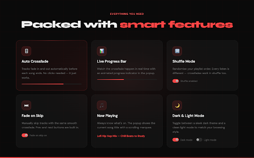 YouTube Playlist Crossfade :: Smart automatic crossfade between YouTube playlist songs with seamless tab management. Supports YouTube Music and shuffle.