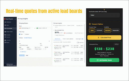 Das Auto-Instant Auction Car Transport Rates Extension-Copart,Manheim,IAAI :: Real-time transport quotes for dealers. Driver's market rate + flat $75 broker fee. No markups.