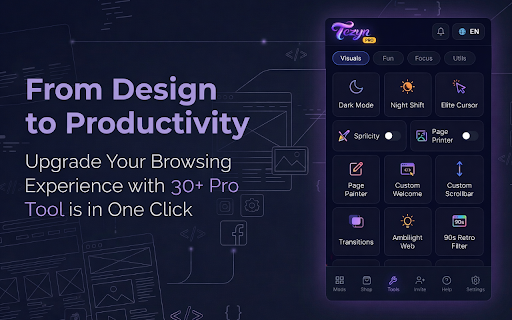 Tezyn — Customize Any Website :: Redesign any website with AI — themes, dark mode, sticky notes, YouTube filter, color picker and 30+ tools. No code needed.