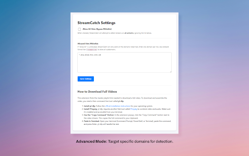 StreamCatch :: Catches M3U8 manifest and subtitle links (VTT, SRT) from network requests on user-allowed sites.