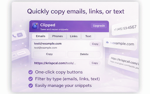 Clipped – Smart Clipboard & Text Snippets :: Save snippets from meetings and chats. Automatically extract emails, links, and phone numbers. Search and quick-copy anytime.