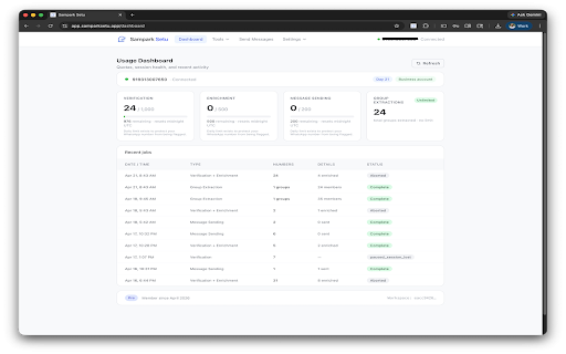 SamparkSetu Connector :: Companion for SamparkSetu. Connects your messaging session for contact verification, group tools, and outreach workflows.