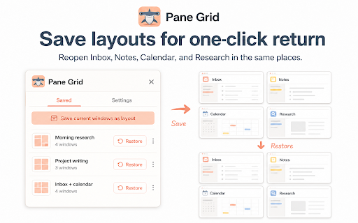 Split Screen, Tile Tabs, Tab Resize, Snap Windows, Save Restore Layouts 2x2 :: Split Screen: split tabs into real Chrome windows, tile, snap on multiple monitors, and save or restore window layouts in one click.