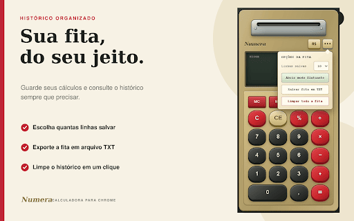 Calculadora Numera :: Calculadora administrativa inspirada nas clássicas máquinas de somar. Desenvolvida por OSCON Tecnologia.