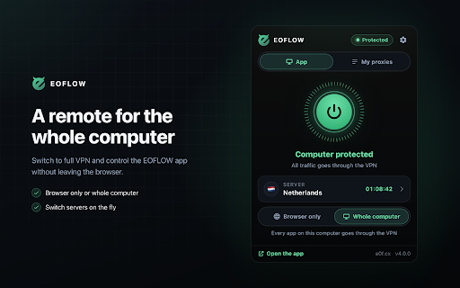 EOFLOW — VPN для браузера :: Подключает браузер через VPN приложения EOFLOW или через ваши прокси. Работает там, где обычные прокси блокируются.